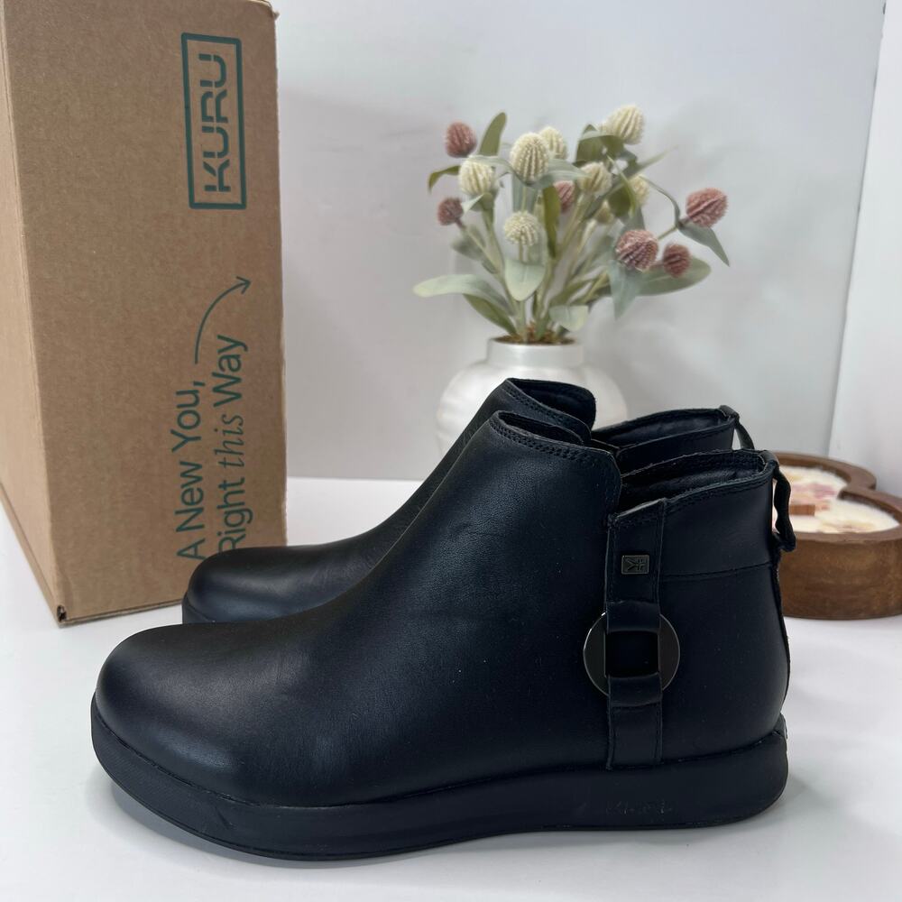 Kuru Tempo Water Resistant Leather Ankle Boot Comfort Jet Black Women 8.5M